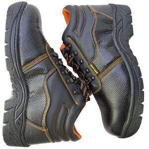 Safety Steel Toe Mens Work Boots Black Orange Padded Collar Anti Slip NIB 47/ 14